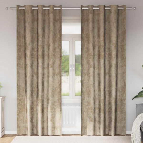 vidaXL Samtvorhänge mit Vorhängen 2 pcs Champagner 245 x 140 cm Samt 4107676