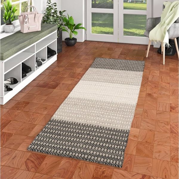Pergamon Läufer Natur Teppich Läufer Wolle Skandi Stripes, Rechteckig, Höhe: 8 mm