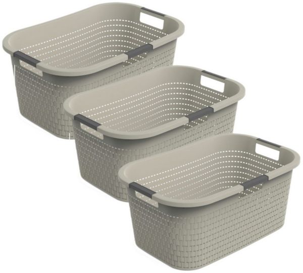 ROTHO Wäschekorb 3er-Set Wäschebox 40L COUNTRY, ergonomische Wäschebehälter mit Griffe