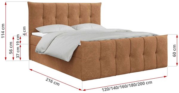 Boxspringbett, mit Fußteil, 2 Bettkästen - PREMIUM-11 - 160x200cm - Orange Stoff - H3 Bild 5