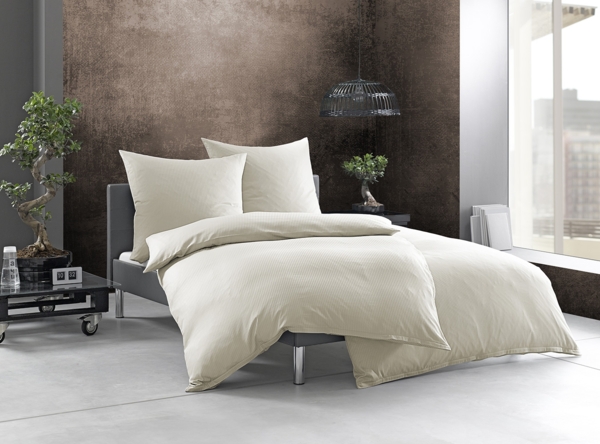 Bettwaesche-mit-Stil Mako-Satin Damast Streifen Bettwäsche „Linea“ natur 4mm gestreift Kissen 40x80