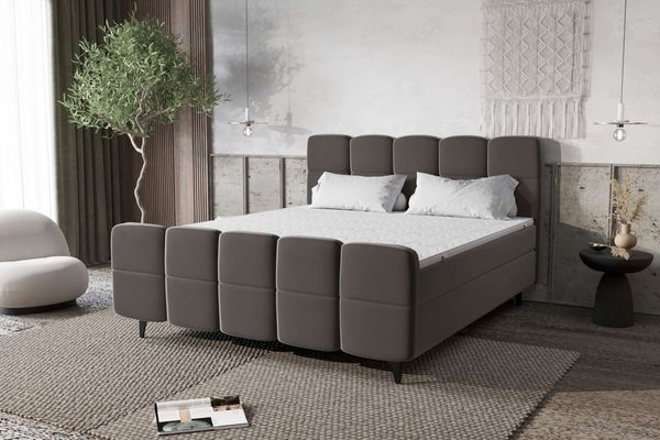 99rooms Capri Boxspringbett 140x200 cm Velours KRONOS Grau