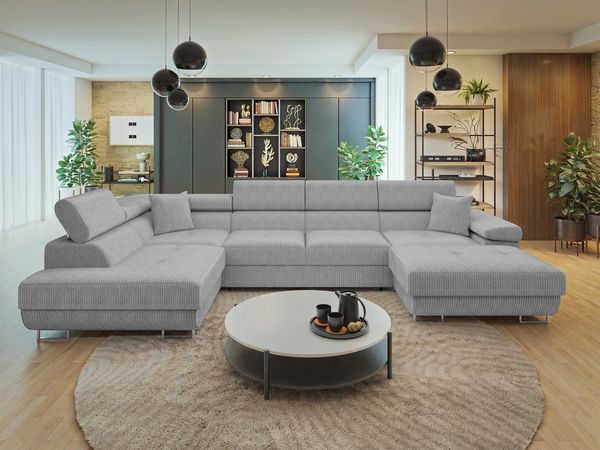 Ecksofa Torezio Bis Cord mit Bettkasten, Schlaffunktion und Einstellbare Kopfstützen (Farbe: Poso 110, Seite: Links)