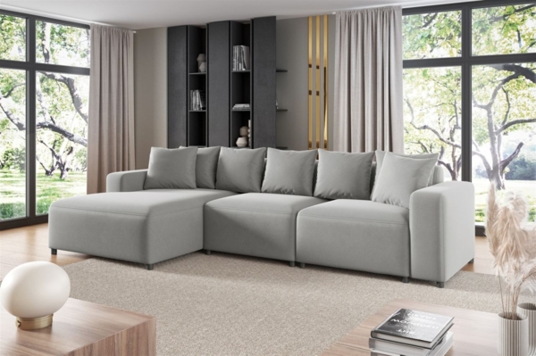 Ecksofa Designersofa Sofa MEGAN in Stoff Salvador Hellgrau Ottomane Links