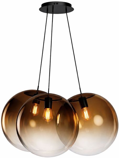 s.luce Orb Cluster Glas-Pendelampe 3-flammig 3x50cm Kupfer Verlauf, Schwarz