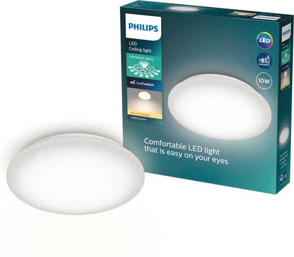 Philips LED Deckenleuchte Moire CL200, warmweiß (2700K), rund, weiß, LED fest integriert, Warmweiß, Sternenlichtoptik