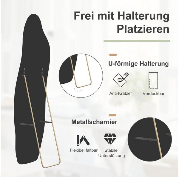FUROKOY Ganzkörperspiegel Standspiegel mit Kristall-Samt Rahmen und verstarktem Glas, Asymmetrisch Wandspiegel,140x45cm,Schwarzer Rahmen