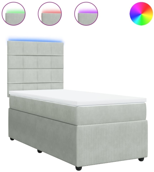 vidaXL Boxspringbett mit Matratze Hellgrau 90x190 cm Samt 3294514