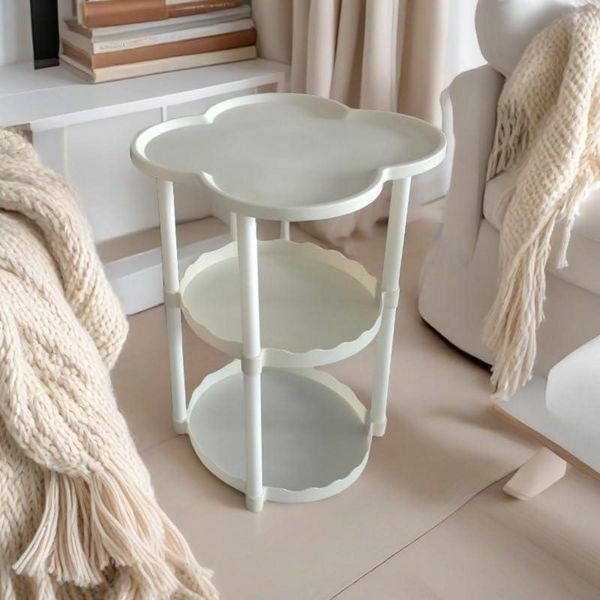 Weißer Beistelltisch 34cm 3-stufiger Runder Nachttisch Wohnzimmer Sofa Outdoor