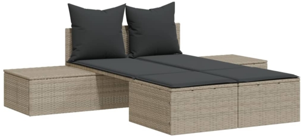 vidaXL Doppel-Sonnenliege mit Kissen Hellgrau Poly Rattan 368394