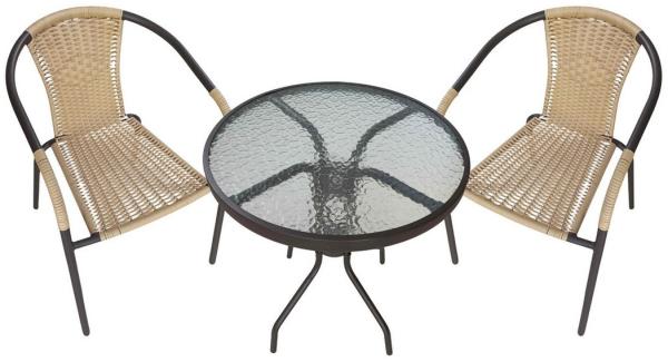 LC Garden Gartentisch Garvista Garten Set Balkontisch mit Gartenstühlen Ø60cm rund braun (Balkonset, 3-St)