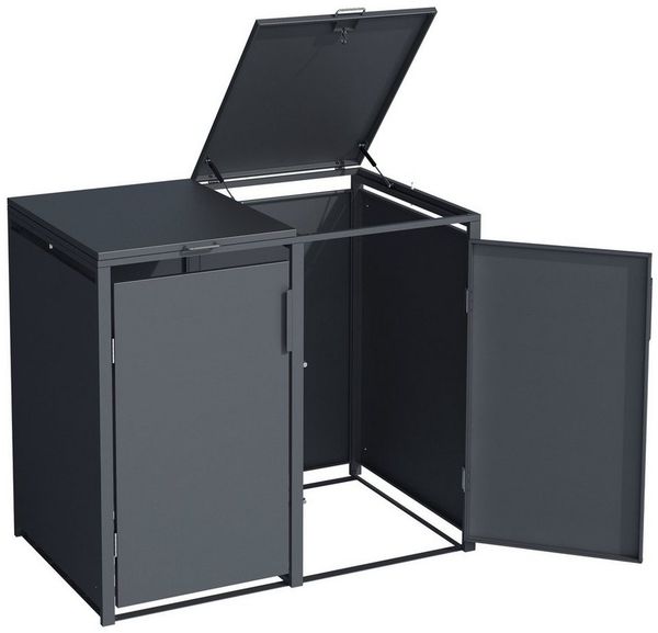 DEGAMO Mülltonnenbox MÜNCHEN, Stahl grau, für 3 Tonnen 120 oder 240 Liter Bild 2