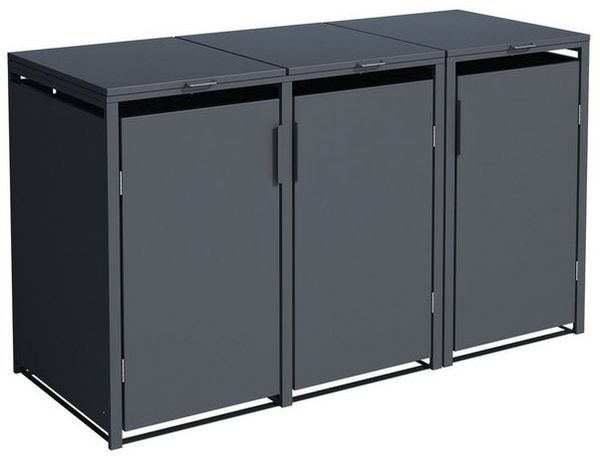 DEGAMO Mülltonnenbox MÜNCHEN, Stahl grau, für 3 Tonnen 120 oder 240 Liter Bild 4