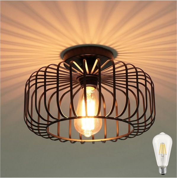 Jibenhome LED Deckenleuchte Vintage Deckenleuchte Küche Industrial Hängeleuchte mit Glühbirne, Hängeleuchte aus Metall für Wohnzimmer Büro Küche Balkon