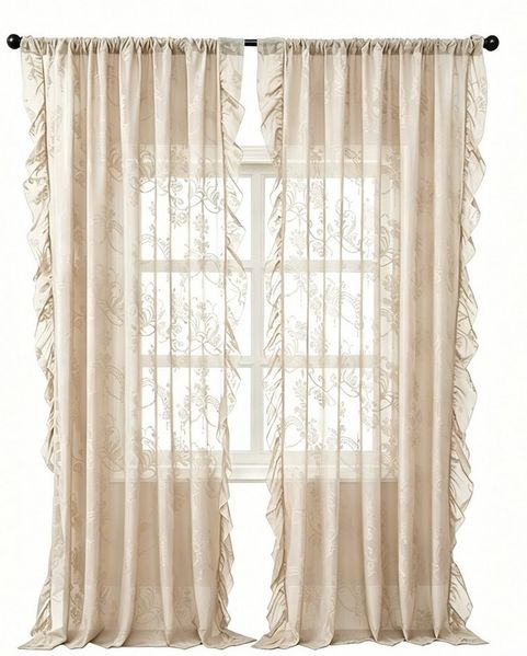 Agger Vorhang Rüschenvorhang im Retro-Stil, Spitzen-Feinvorhang, Türvorhang, halbtransparenter Voile-Vorhang, dekorativer Feinvorhang