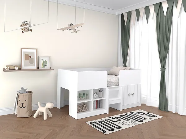 Vente-unique - BOUTANIO Bett Holz, Platte Weiß - B 95,4 cm x H 96,7 cm x L 196 cm