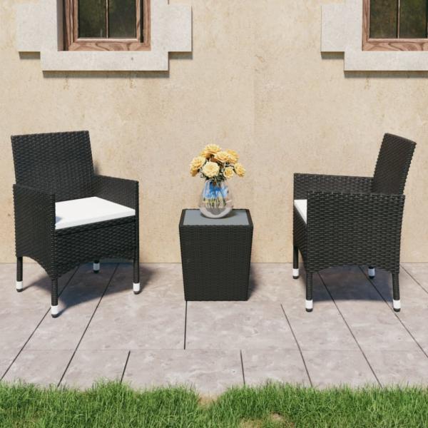 vidaXL 3-tlg. Bistro-Set Poly Rattan und Hartglas Schwarz 3058358