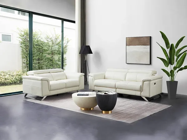 Vente-unique - BREYT Couchgarnitur Leder Weiß - B 108 cm x H 77 cm x L 170 cm220 cm