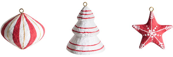 Weihnachtsbaumschmuck 12er Set GIDEALVEN Pappmaché Rot Weiß