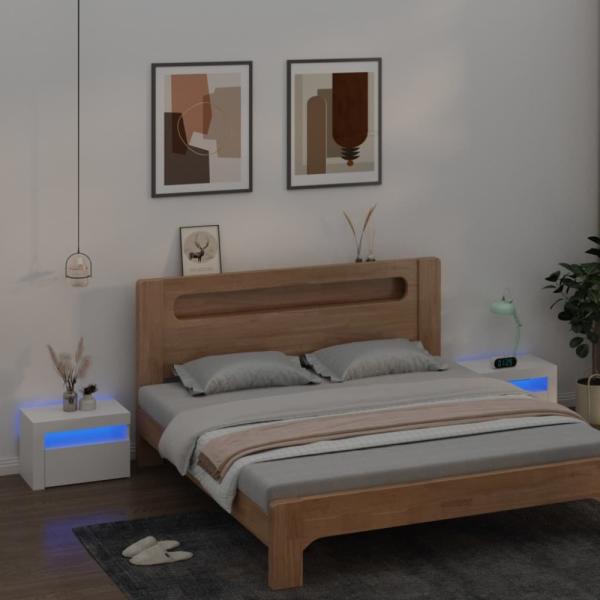 vidaXL Nachttische 2 Stk. mit LEDs Weiß 60x35x40 cm 3080734