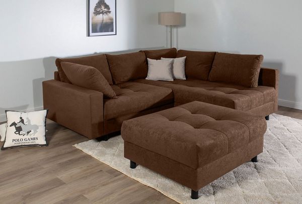 COLLECTION AB Ecksofa Toni L-Form, B: 215 cm, Set: Sofa & Hocker, 2 Zierkissen, Federkern