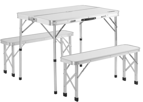 Casaria Campingtisch Set Klapptisch 2 Bänke 3 tlg, Aluminium weiß, 90 x 60 x 70 cm