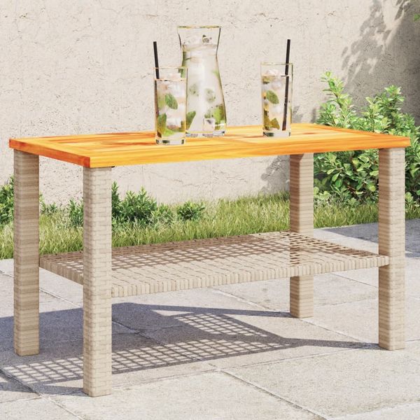 Gartentisch, Balkontisch, Küchentisch Beige 70 x 38 x 42 cm Poly Rattan Akazienholz
