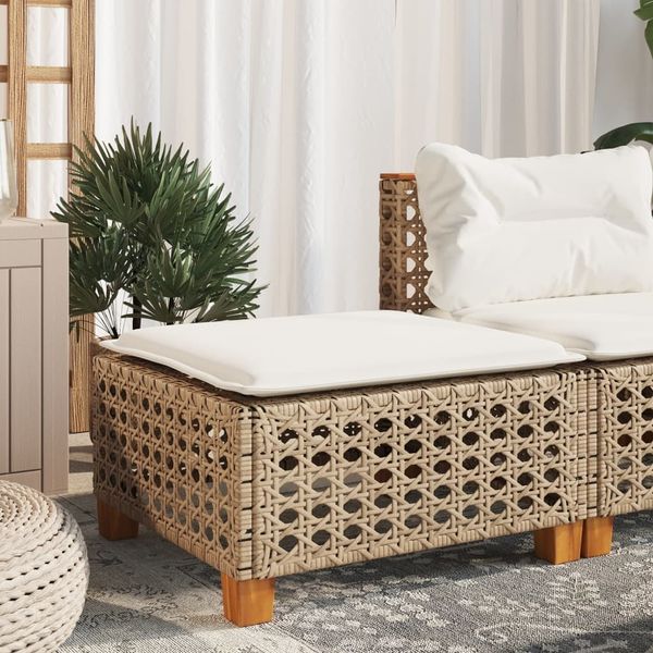 vidaXL Gartenhocker mit Kissen Beige 63,5x56x32 cm Poly Rattan 365934
