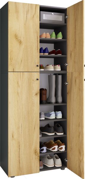 VCM Schuhschrank Lona 919597 Anthrazit / Honig-Eiche B. 70 x H. 184 x T. 40 cm
