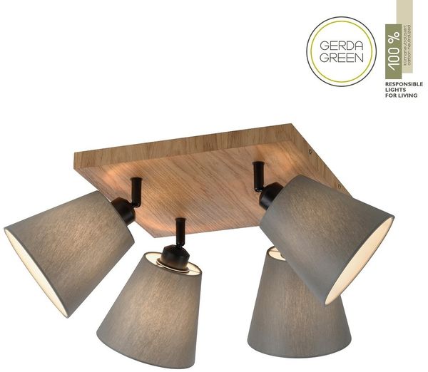 JUST LIGHT 11583-79 Deckenleuchte Green Michel 4-flammig Eiche Stoffschirme Grau