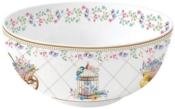 EasyLife Müslischüssel Spring Bloom, Porzellan, Spülmaschinengeeignet, Mehrfarbig, Hasen & Blumenkörbe, H: 7cm