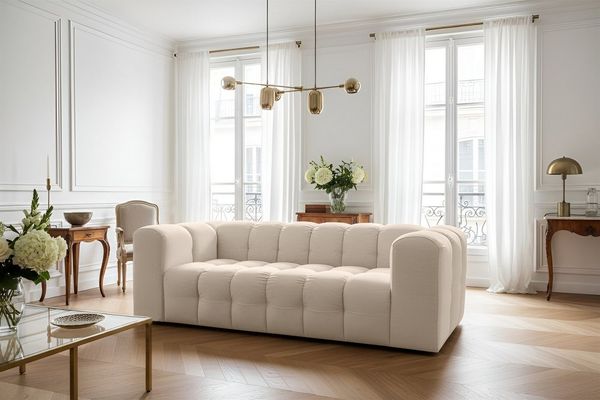 Fun Möbel 3-Sitzer Sofa Designersofa FUN LEONOR, Stoff Moly oder Tiffani, Sofa-Rücken echt bezogen