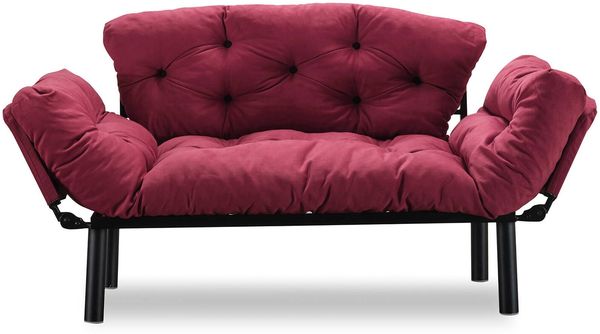 Dmora 2-Sitzer SchlafsofaGuchol, Verwandelbares Sofa, Lineare Stoffstruktur, Schlafsessel mit Stauraum, 155x70 h85 cm, Rot