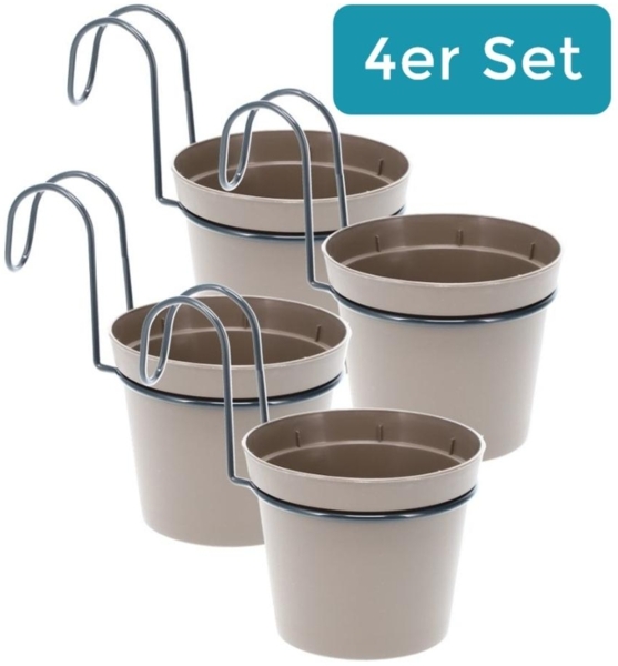 GarPet Blumentopf 4 x Hängetopf Blumen Pflanz Topf Set Wand mit Metall Haken Halterung