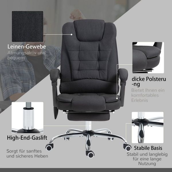 MC Star Bürostuhl mit Massagefunktion, Ergonomisch Schreibtischstuhl (mit Liege- & Wärmefunktion, Höhenverstellbar Computerstuhl mit Fußstütze, Seitentasche und Fernbedienung, Schwarz)