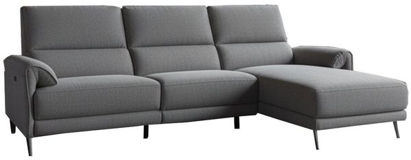 KAWOLA Ecksofa ADRIANA mit Longchair – Entspannung pur – Relaxsofa, Elektrische Liegefunktion, Flachgewebe anthrazit, Wohnzimmercouch