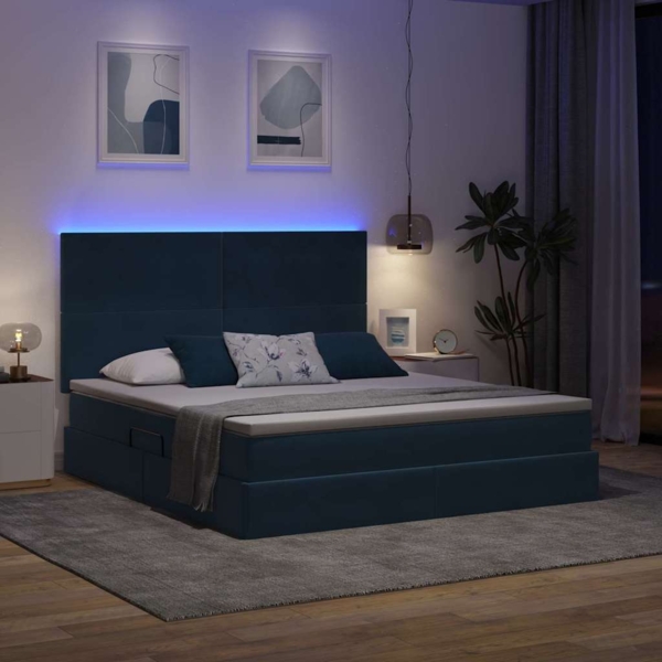 vidaXL Bett mit LED-Lichtleisten Dunkelblau 180 x 200 cm Samt 3372625 Bild 4