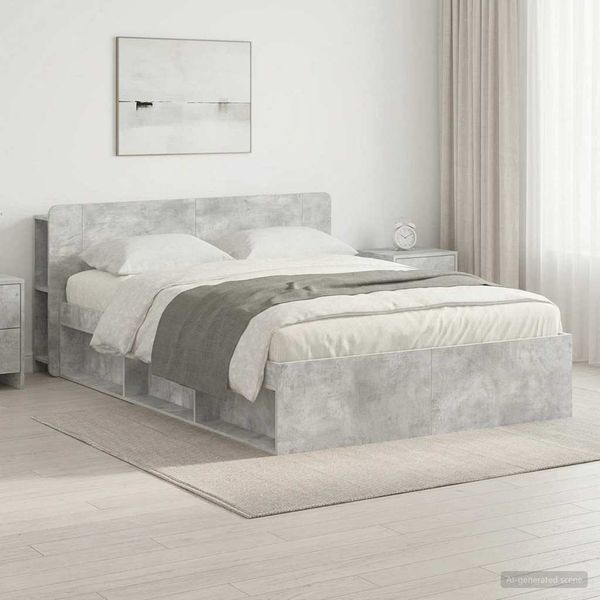vidaXL Bettgestell mit Stauraum Betongrau 140 x 200 cm Holzwerkstoff 3433385