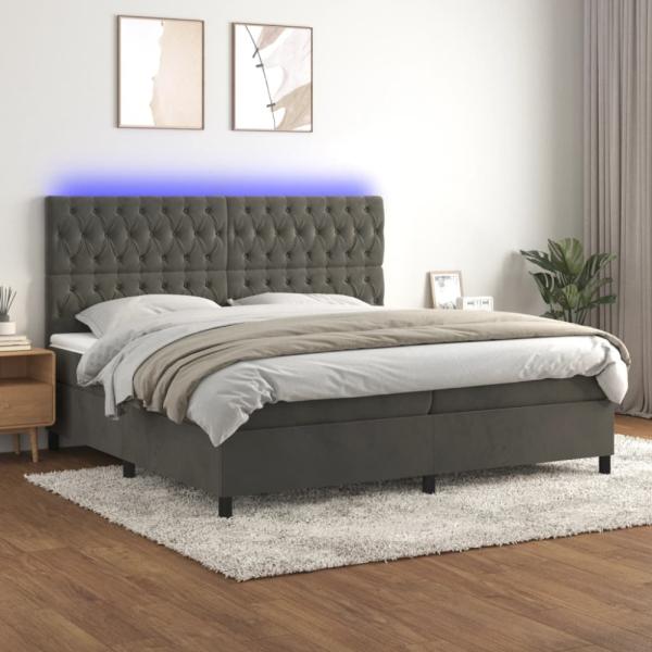 vidaXL Boxspringbett mit Matratze & LED Dunkelgrau 200x200 cm Samt, Härtegrad: H2 [3136324]