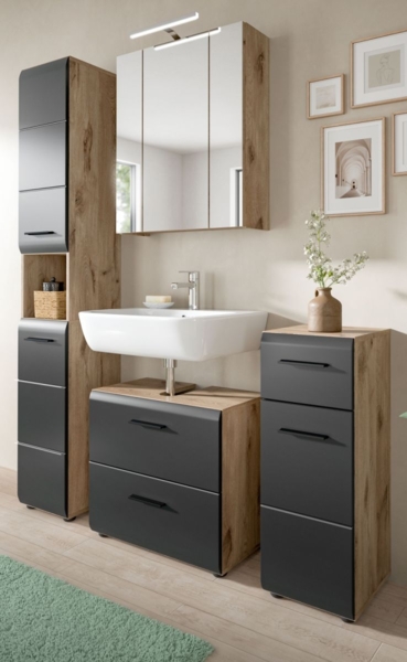 Badmöbel Set Cover in schwarz und Eiche 4-teilig 150 cm