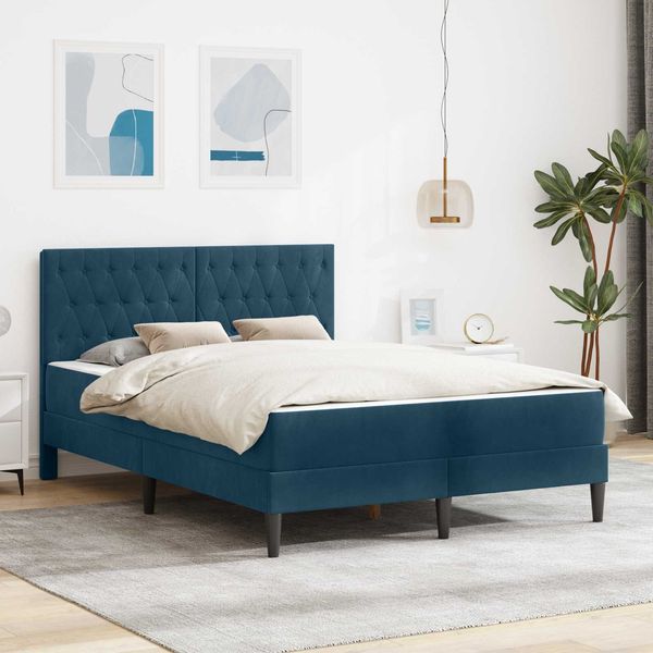 vidaXL Bettgestell mit Matratze mit Kopfteil Blau 120 x 200 cm Samt 3415047