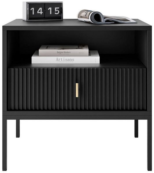 Lookway Nachttisch MIDNIGHT mit geriffelter Front auf Gestell, Breite 54 cm