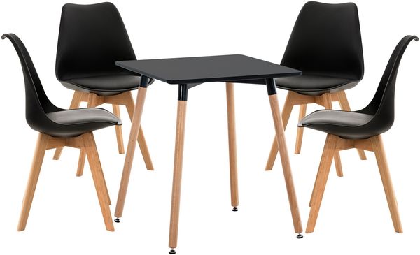 Essgruppe ERFURT mit 4 Stühlen - 160 x 160 x 83 cm, Holz, Schwarz | Eckiger Esszimmertisch mit Esszimmerstühlen für Esszimmer Küche Wohnzimmer