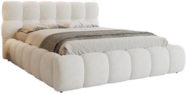 Deine Möbel 24 Polsterbett LUVA Bubble Bett mit Bettkasten und Lattenrost Stauraumbett (Set, 3-tlg, Bett in Bouclé Weiß, Creme, Dunkelbeige, Grau, Hellgrau, Braun), Stauraumbett in 140x200 160x200 180x200 200x200
