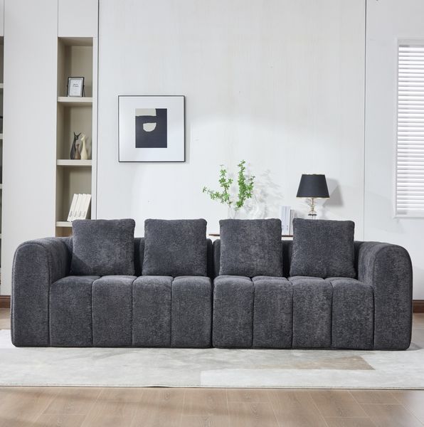 Modulares Ecksofa, Samtstoff, tiefes Sitzgefühl, 260 x 94,5 x 80 cm, Dunkelgrau