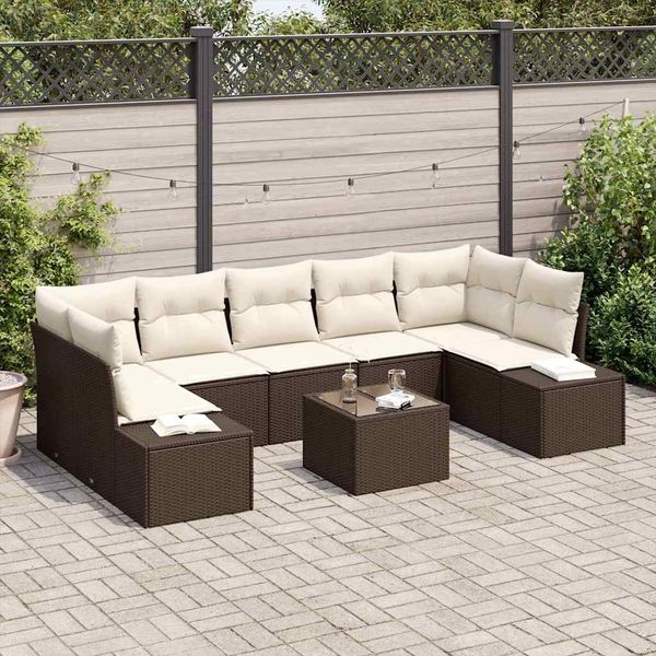 vidaXL Gartensofa-set mit Kissen 8 pcs Braun und Creme Poly-Rattan 3355647