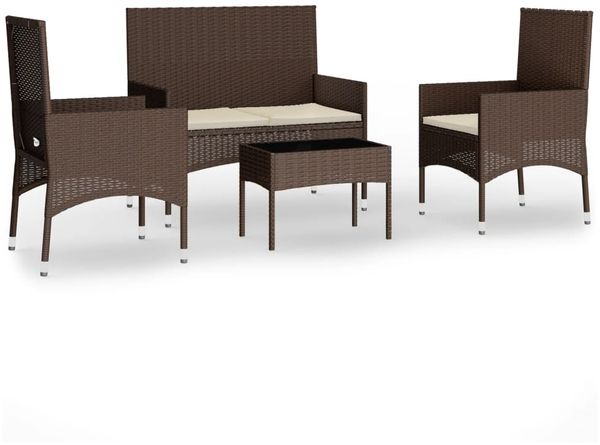 vidaXL 4-tlg. Garten-Lounge-Set mit Kissen Braun Poly Rattan 319495 Bild 2