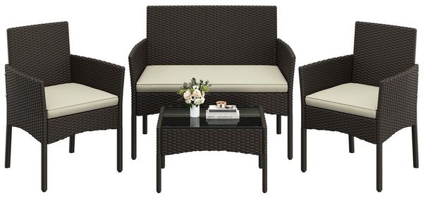Yaheetech Balkonset Gartenmöbel-Set 4-er Set Rattanmöbel für 4 Personen, Gartengarnitur aus Zweisitzer-Sofa & 2 Einzelsofas & Kaffeetisch