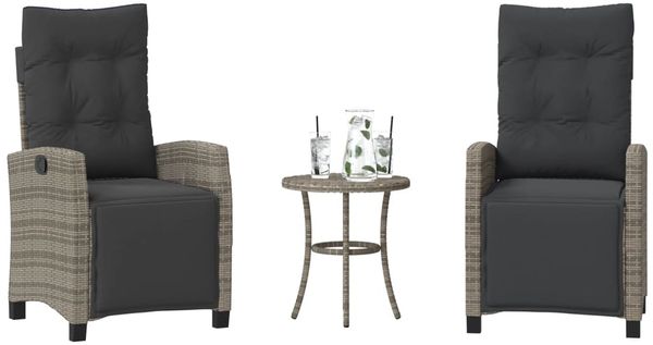 vidaXL 3-tlg. Bistro-Set mit Kissen Grau Poly Rattan 365251