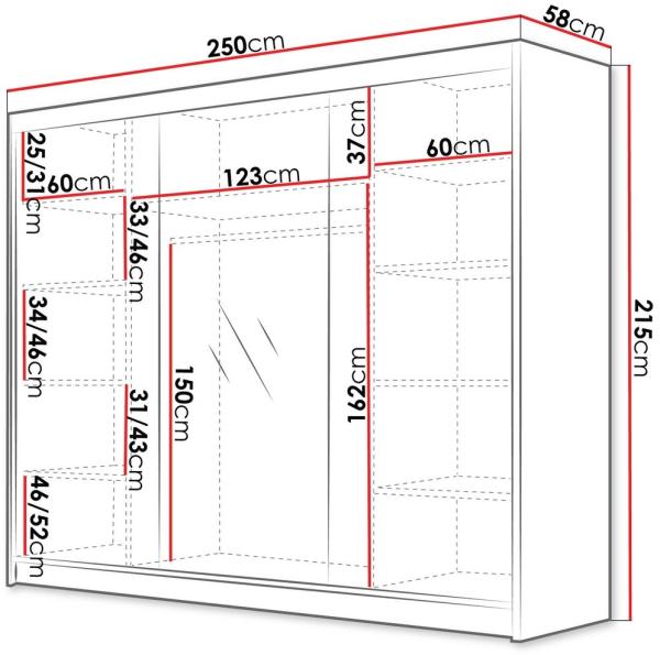 Kleiderschrank mit Goldverzierung Aramao VI mit drei Schwebetüren, Spiegel (Farbe: Schwarz) Bild 3
